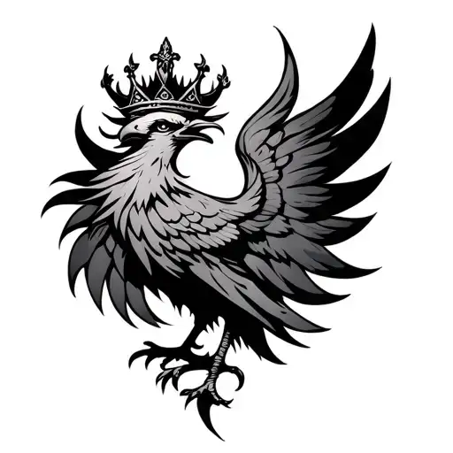 symmetrical phoenix with crown tattoo design idea