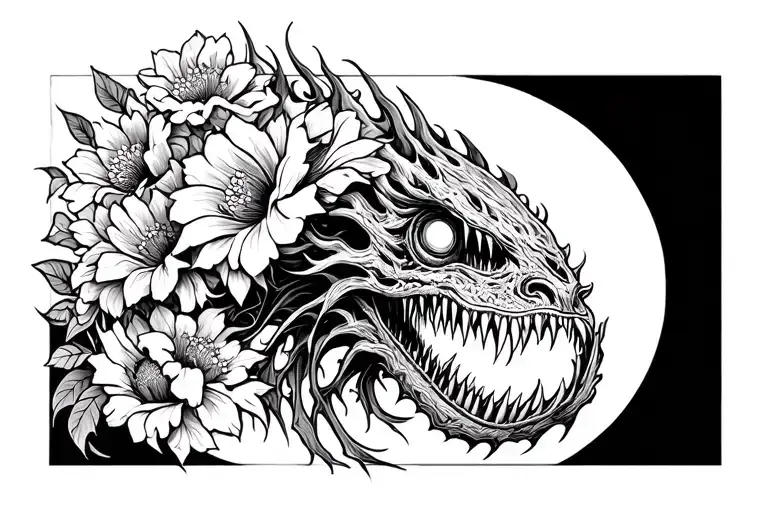 The monster is larger with flowers tattoo design idea