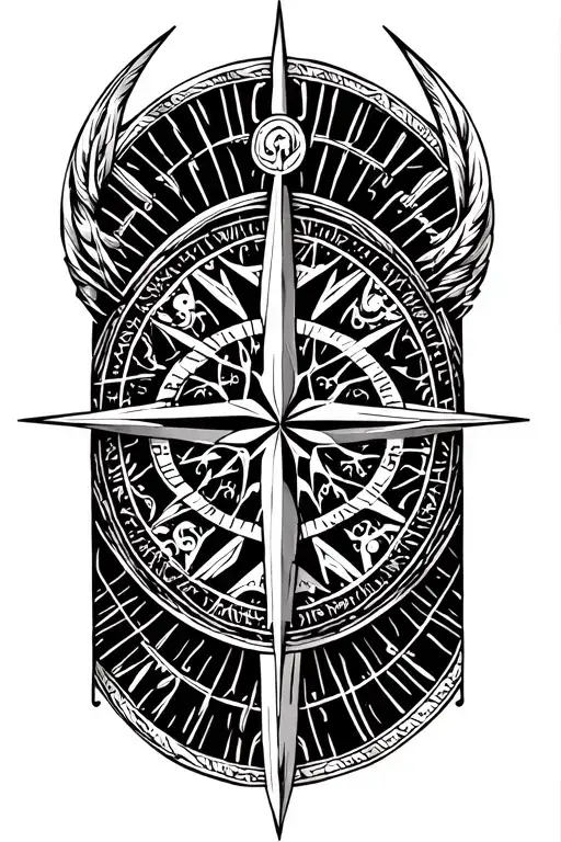 central Vegvisir (Viking compass) with tiny Yggdrasil at center tattoo design idea