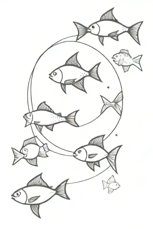 full black circle school of fish tattoo design idea