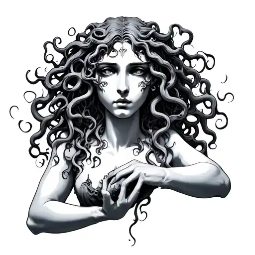 gothic medevial medusa holding the head tattoo design idea