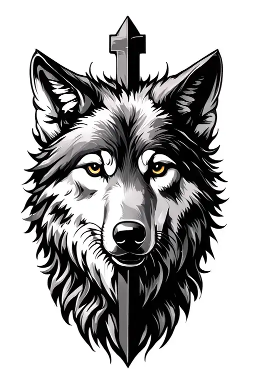  bible cross with wolf head tattoo design idea