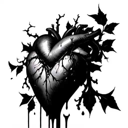 heart wrapped in vines bleeding SIEMPRE EN MI CORAZON tattoo design idea