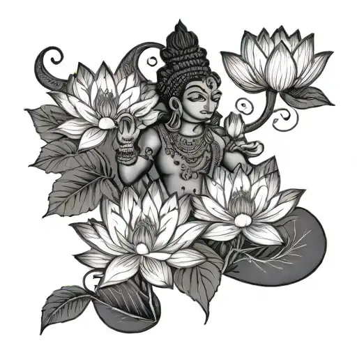 Vishnu tikla and a lotus flower bouquet tattoo design idea