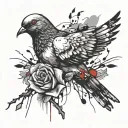 pigeon carrying a black and white rose tattoo design idea