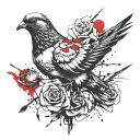 pigeon carrying a black and white rose tattoo design idea