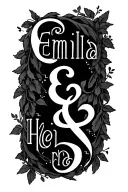 "Emilia & Helena" Morse Code bar Numbers outlined in vines intertwining tattoo design idea