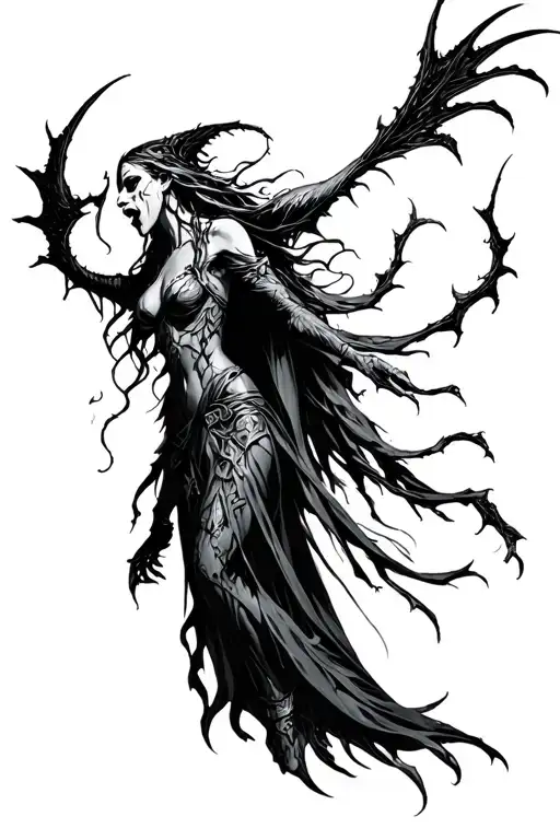 sylvanas in banshee form screaming tattoo design idea