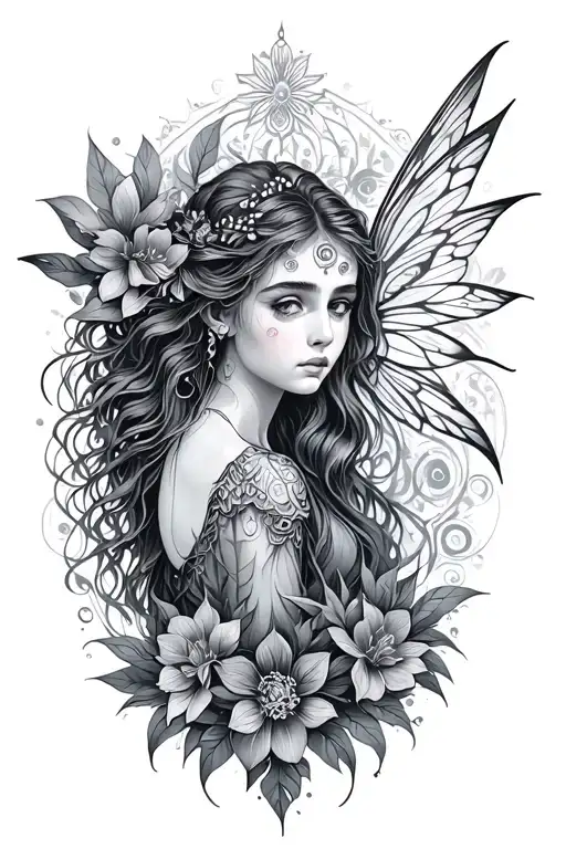 nature, fairy, spiritual symbols tattoo design idea