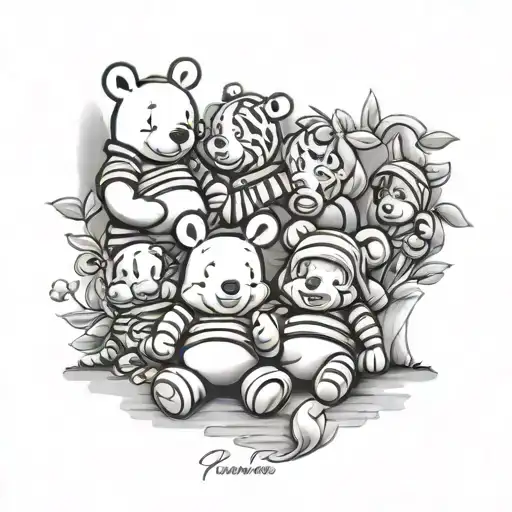 winnie pooh with frinds tattoo design idea