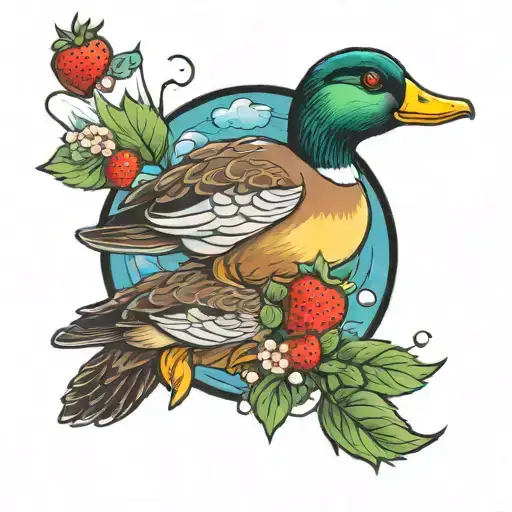 duck and stawberry skies tattoo design idea