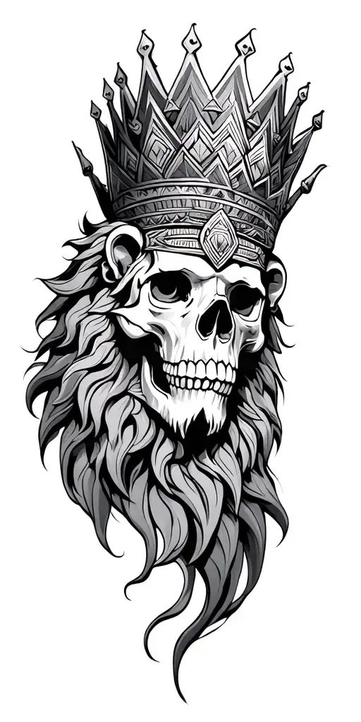 aztec skull lion crown tattoo design idea