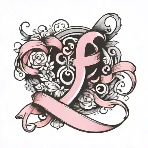 pink ribbon and letter E tattoo design idea