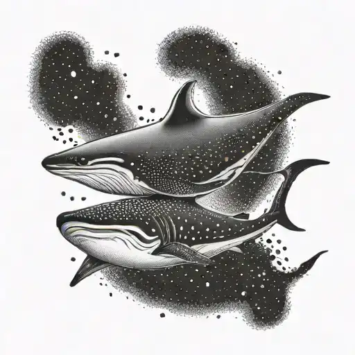 manta ray and whale shark swimming tattoo design idea