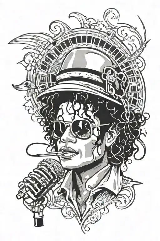 80s Michael jackson shadow with music notes and a microphone  tattoo design idea
