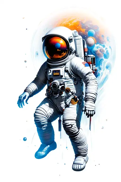 space with astronaut floating tattoo design idea