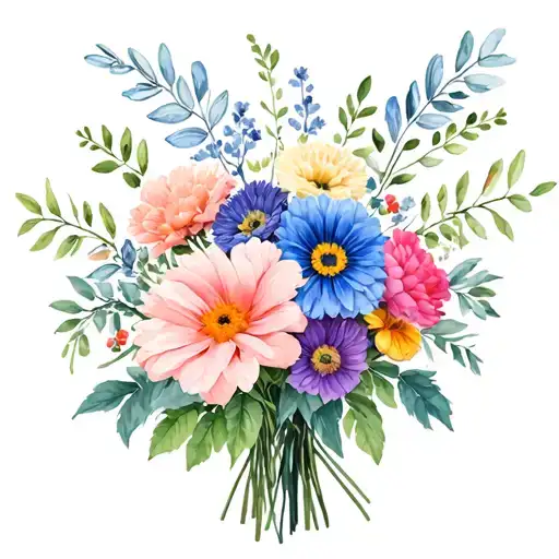 March, October, July, May birth month flower bouquet tattoo design idea
