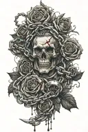 Rosen with blood and broken Chain links  tattoo design idea