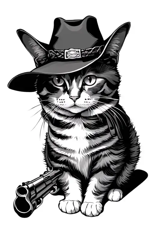 Cowboy Cat with gun barrels tattoo design idea