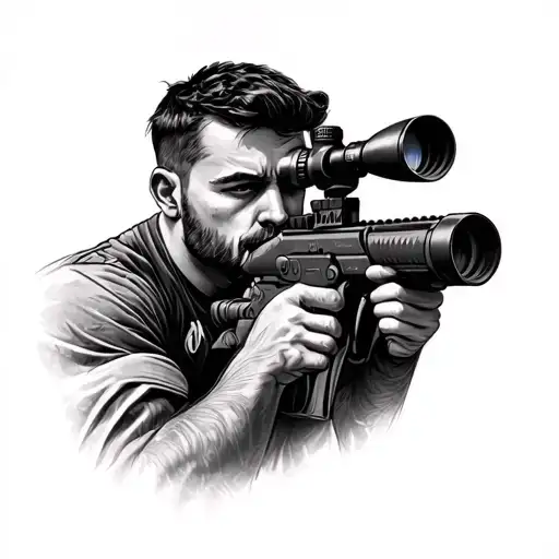 man looking through scope of a sniper rifle  tattoo design idea