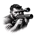 man looking through scope of a sniper rifle  tattoo design idea