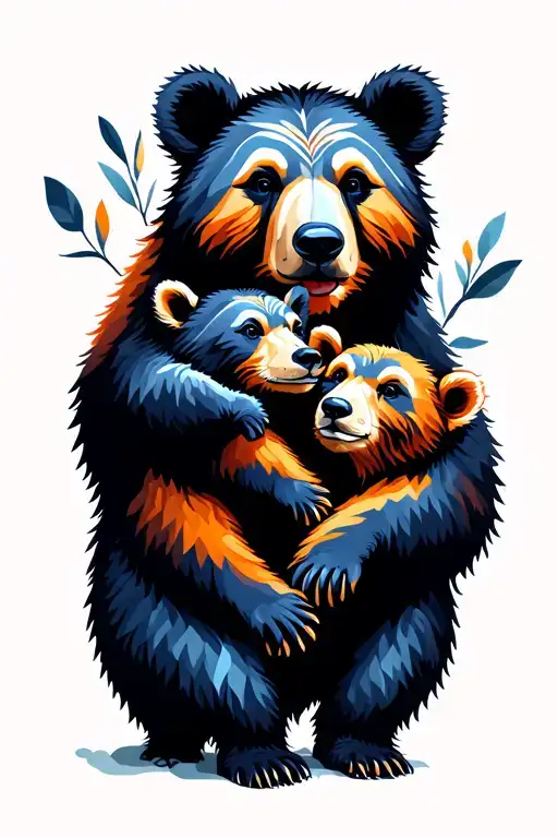 mumma bear protecting two cubs playing together tattoo design idea