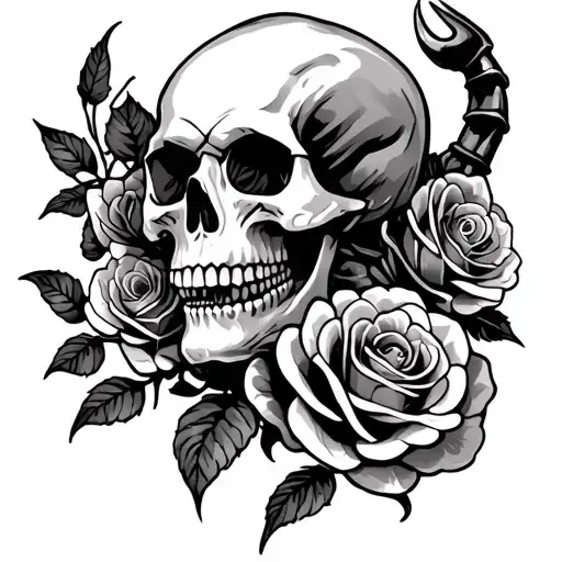 skull roses scorpion crawling tattoo design idea