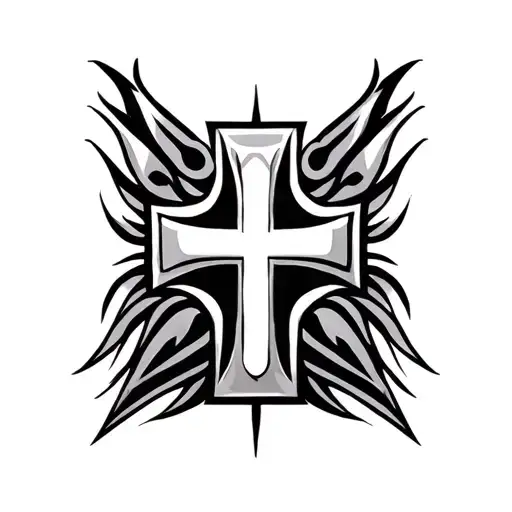 cross with borneo tribal design tattoo design idea