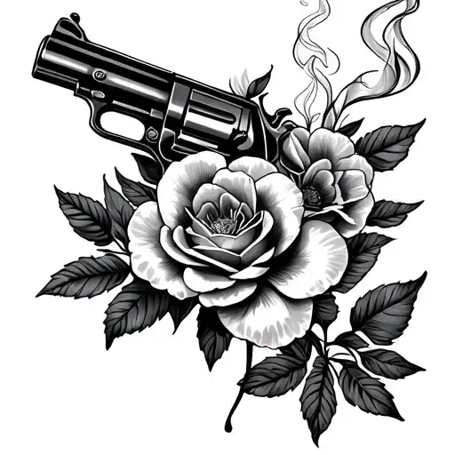 smoking gun flowers tattoo design idea