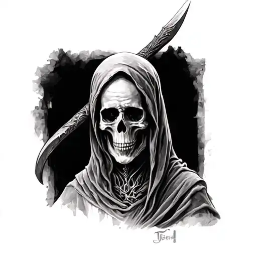 holy death with scythe tattoo design idea