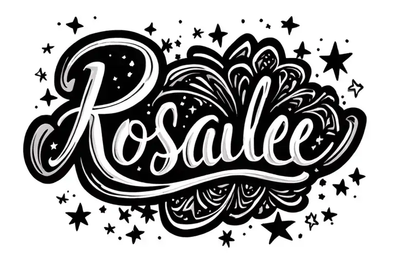 the name Rosalee with stars scattered tattoo design idea