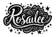 the name Rosalee with stars scattered tattoo design idea