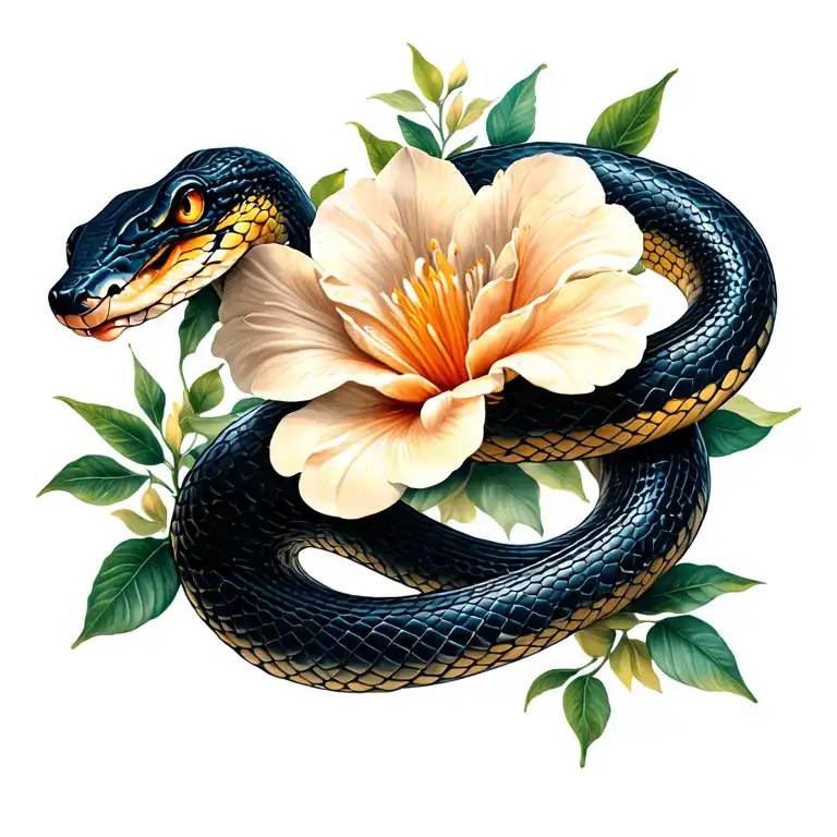 flower and snake wrapped tattoo design idea