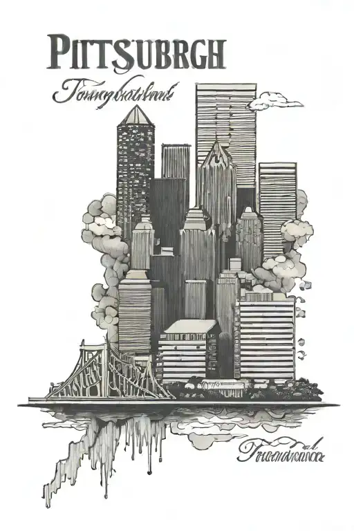 Skyline of Pittsburgh, Pennsylvania state outline tattoo design idea