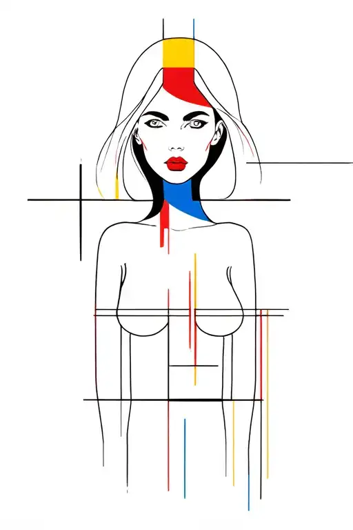 Woman in Bauhaus Style including Colors red yellow and blue tattoo design idea