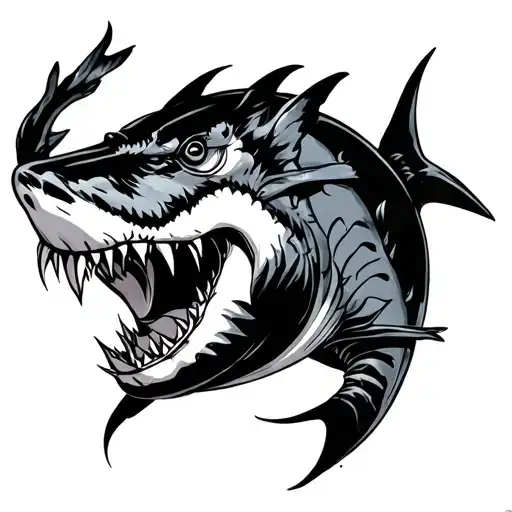 Japanese demon shark tattoo design idea