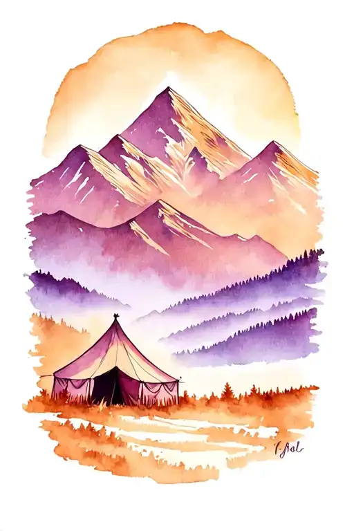 Sierra Nevada mountains dad memorial tent tattoo design idea