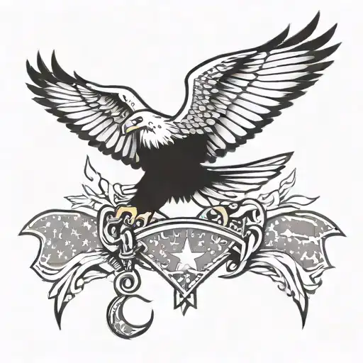 Eagle holding Turkish Flag and Texas Flag gawking tattoo design idea