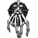 hand bones with spider webs inside the bones and a cross behind everything kinda hidden and a spider in there to tattoo design idea