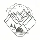 snowmobile mountain scene tattoo design idea
