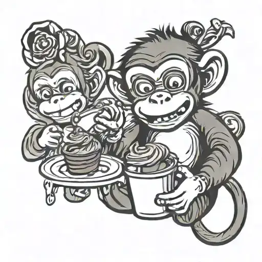cute cartoon monkey eating Nutella tattoo design idea