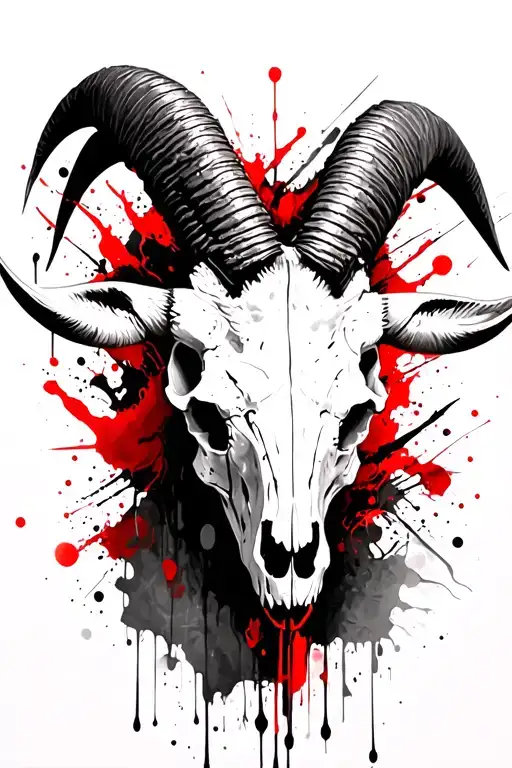 Capricorn goat skull with horns emerging tattoo design idea