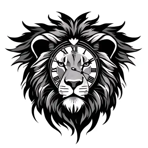 indigenous lion clock tattoo design idea