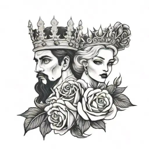 crwons king and queen and roses wrapped tattoo design idea