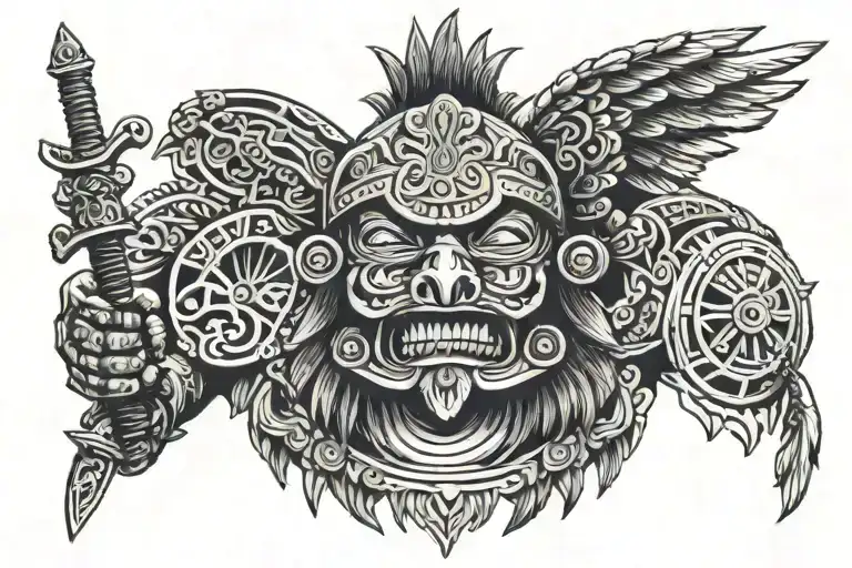 Aztec warrior symbol of death tattoo design idea