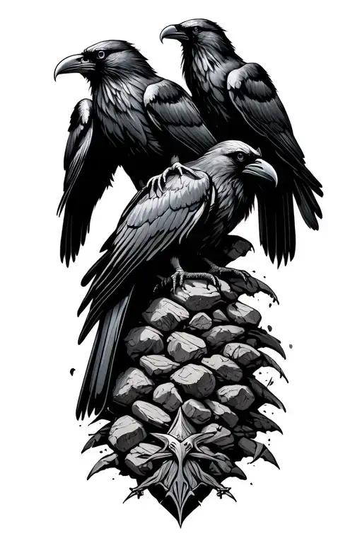 Norse ravens perched atop a pile tattoo design idea