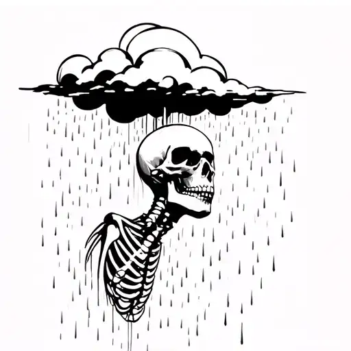 It's raining again, there's a dark cloud over your head with a skeleton tattoo design idea