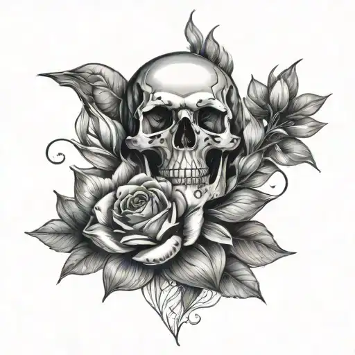 Skull roses and Lotus flower blooming flowers growing tattoo design idea