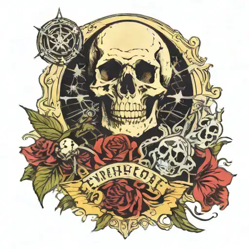 emperor tarot card, skull, wands, death, vine, lava tattoo design idea