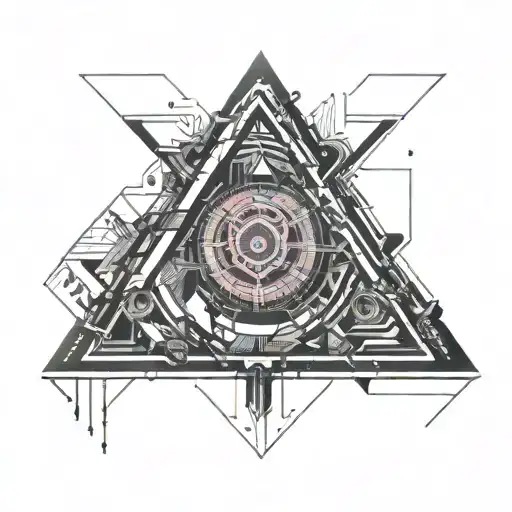cyberpunk, microschem, one neon triangle, cyber heart in the centre  tattoo design idea